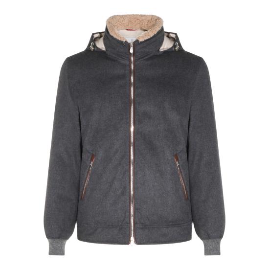 26FW 브루넬로 쿠치넬리 본디드 울 플란넬 탈부착 후드 다운 자켓 MM4701606 CNV62 DARK GREY
