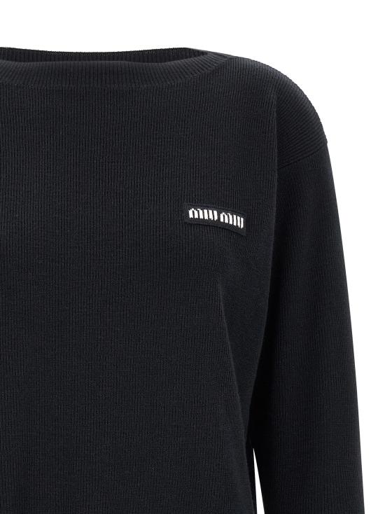 26FW 미우미우 로고 울 보트넥 스웨터 로고 울 보트넥 스웨터 MML06WSOOO1903F0008 Black - MIU MIU