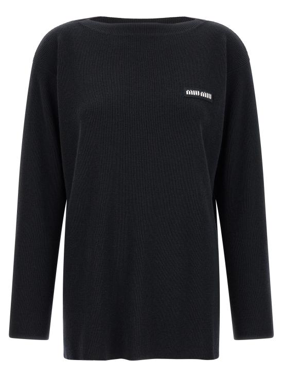 26FW 미우미우 로고 울 보트넥 스웨터 로고 울 보트넥 스웨터 MML06WSOOO1903F0008 Black