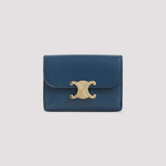 26FW 셀린느 샤이니 카프스킨 플랩 카드 홀더 10I583DPV 07HJ TEAL BLUE - CELINE