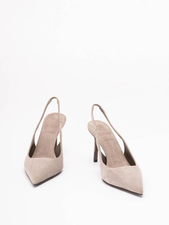 26FW 브루넬로 쿠치넬리 모닐리 스웨이드 슬링백 힐 MZSFC3256C5859 SILVER - BRUNELLO CUCINELLI
