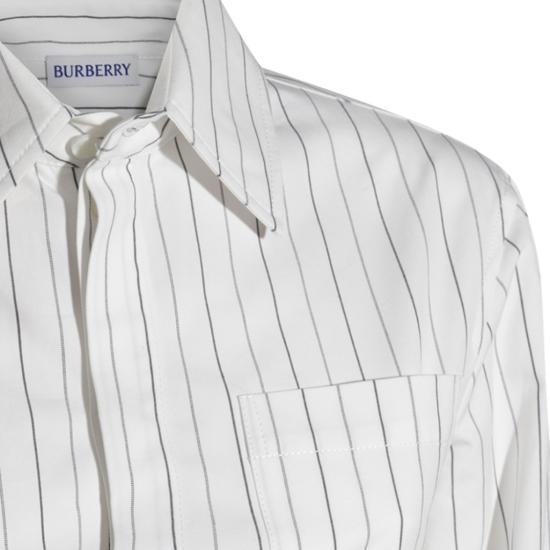  버버리 레귤러 핏 스트라이프 코튼 셔츠 스트링 콜 8103514C2053 White - BURBERRY