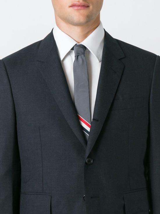 26FW 톰브라운 클래식 삼선 그로그랭 스트라이프 실크 코튼 타이 MNL001A00991 025 DARK GREY - THOM BROWNE