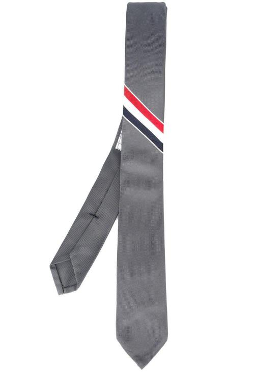 26FW 톰브라운 클래식 삼선 그로그랭 스트라이프 실크 코튼 타이 MNL001A00991 025 DARK GREY