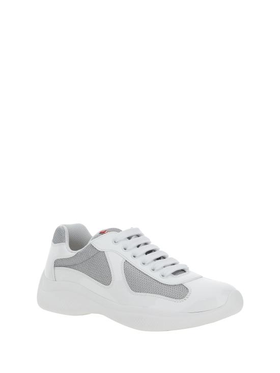 26FW 프라다 아메리카 컵 가죽 및 바이크 패브릭 스니커즈 4E3400ASZ F0J36 WHITESILVER - PRADA