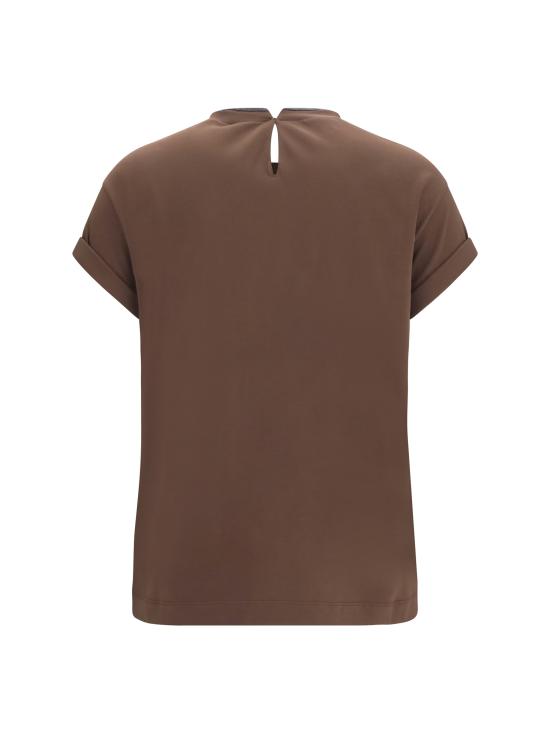 26FW 브루넬로 쿠치넬리 콘트라스트 트림 코튼 티셔츠 M0T18BD200 C4211 BROWN - BRUNELLO CUCINELLI