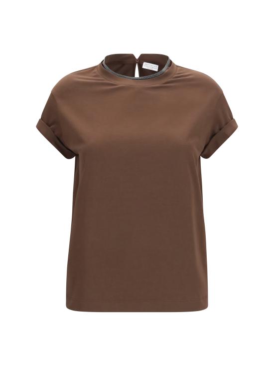 26FW 브루넬로 쿠치넬리 콘트라스트 트림 코튼 티셔츠 M0T18BD200 C4211 BROWN