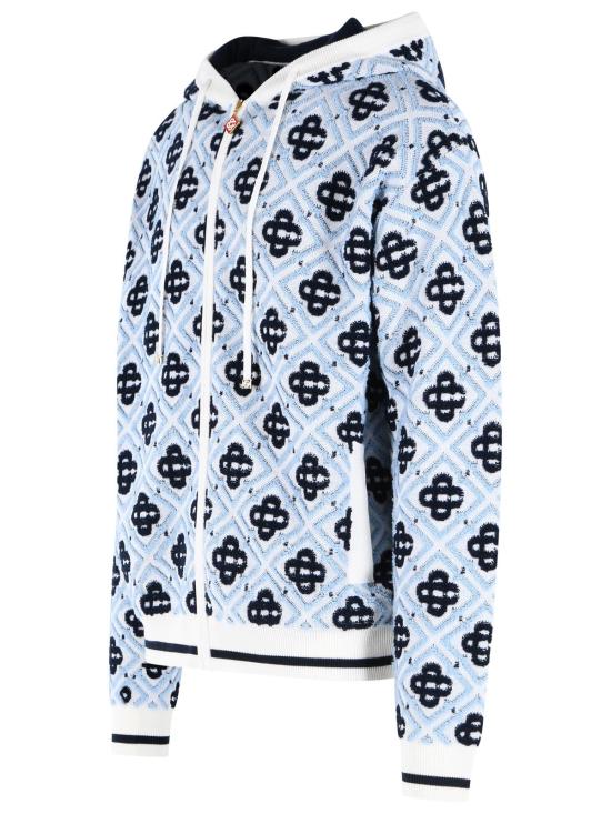 26FW 카사블랑카 후드 티셔츠 M PF26 KW 1404 01MERINO CC MONOGRAM Blue - CASABLANCA
