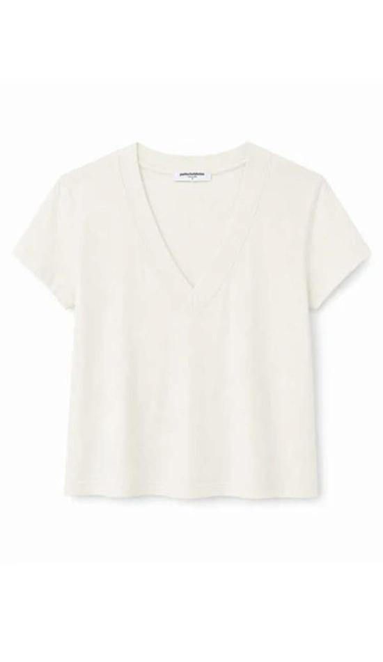  퍼펙트 화이트 티 반팔 티셔츠 발 헴프 밀크 코튼 V넥 티셔츠 - PERFECT WHITE TEE