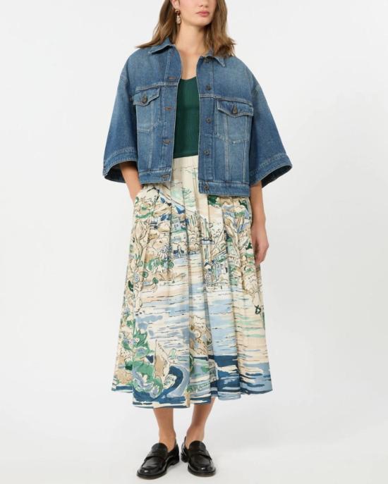  막스마라 롱 스커트 플리츠 포플린 스커트 라이트 블루 - MAX MARA