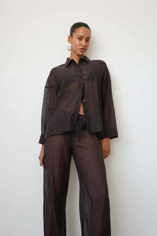  LNA CLOTHING 셔츠 Lna Clothing Sylvie 시스루 버튼다운 탑 블랙 - OTHER BRANDS