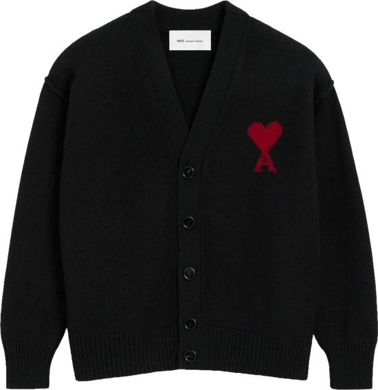 26FW 아미 스웨터 AMIUKC367018009FELTEDMERINOWOOLAMIDECOEURVNECKCARDIGANCARDIGANSBLACK