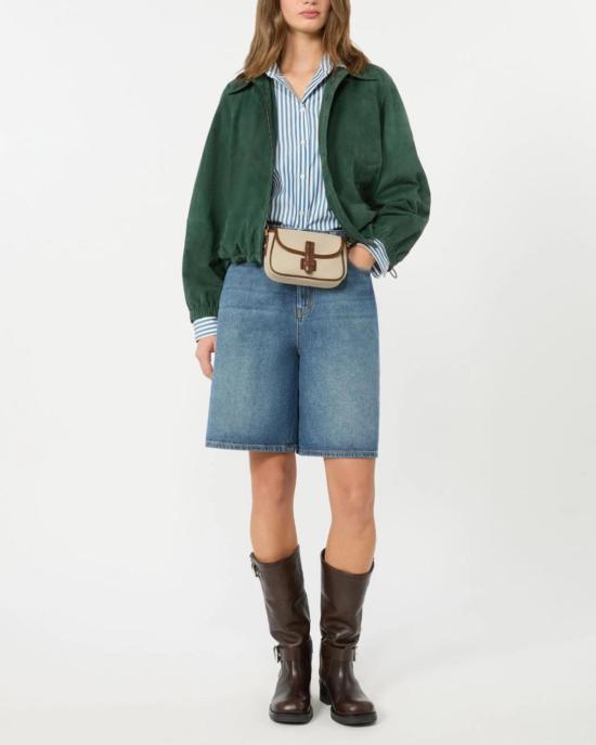  막스마라 자켓 막스 마라 가죽 스웨이드 재킷 다크 그린 - MAX MARA