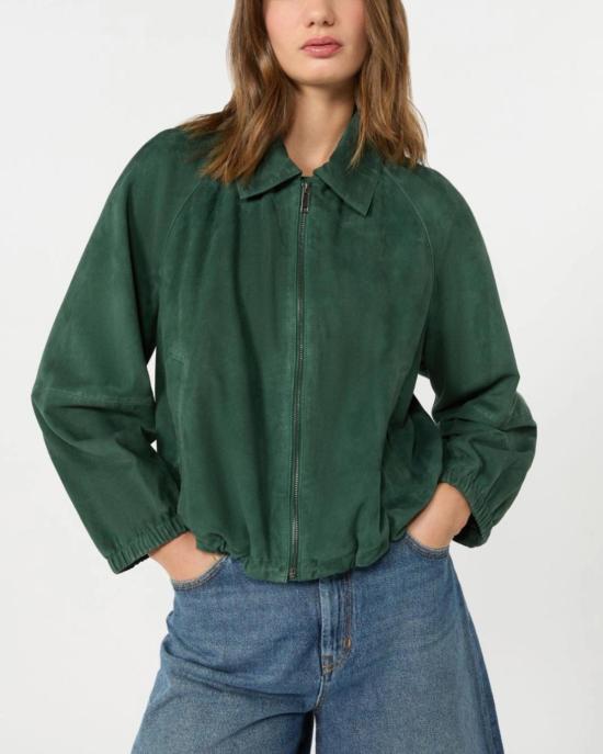  막스마라 자켓 막스 마라 가죽 스웨이드 재킷 다크 그린 - MAX MARA