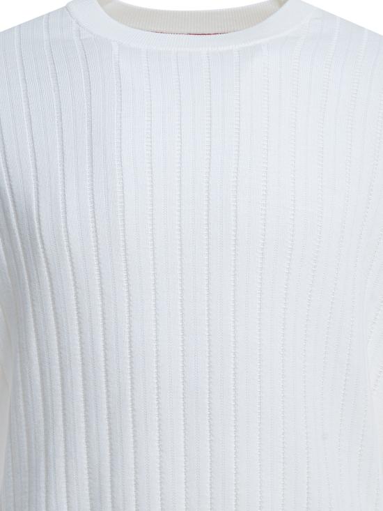 26SS 브루넬로 쿠치넬리 코튼 텍스처드 립 니트 스웨터 M29204000C2723 X White - BRUNELLO CUCINELLI