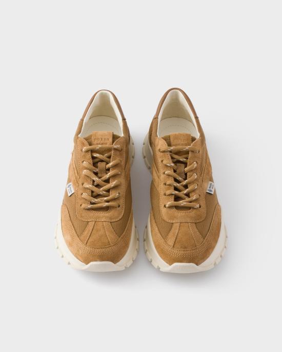 26FW 프라다 메쉬 패브릭 앤 스웨이드 스니커즈 1E503O3ZO7F0401 F 045 Brown - PRADA