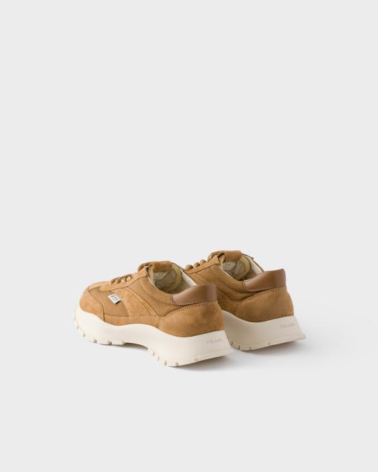 26FW 프라다 메쉬 패브릭 앤 스웨이드 스니커즈 1E503O3ZO7F0401 F 045 Brown - PRADA