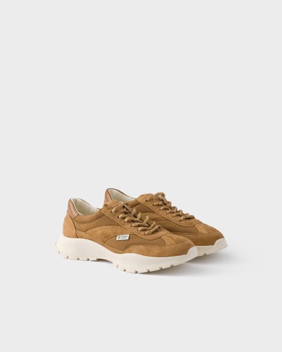 26FW 프라다 메쉬 패브릭 앤 스웨이드 스니커즈 1E503O3ZO7F0401 F 045 Brown - PRADA