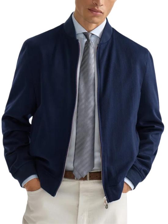 26SS 브루넬로 쿠치넬리 캐시미어 봄버 재킷 MV4216550CA568 Blue - BRUNELLO CUCINELLI