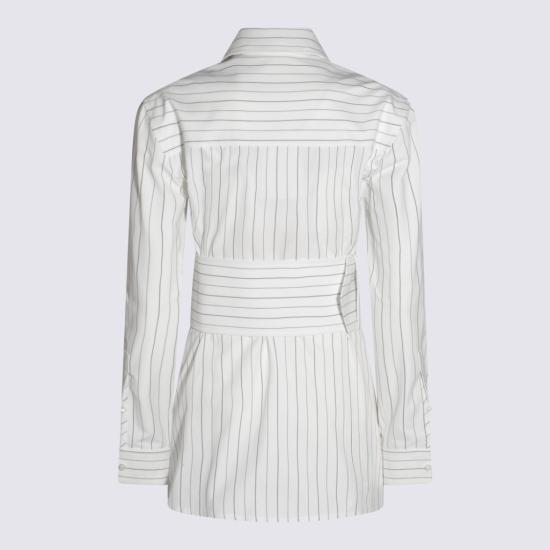 25SS 버버리 레귤러 핏 스트라이프 코튼 셔츠 스트링 콜 8103514C2053 White - BURBERRY