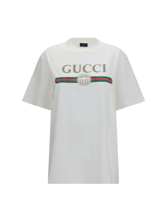 26FW 구찌 로고 프린트 코튼 저지 실크 티셔츠 865015XJHUF 9280 WHITE
