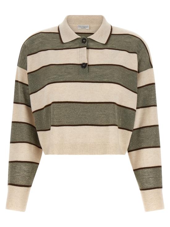 26SS 브루넬로 쿠치넬리 스파클링 스트라이프 크롭 니트 폴로 M16221605CQU70 Multicolor