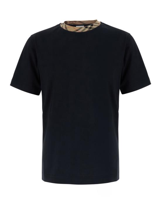 26FW 버버리 체크 트리밍 코튼 티셔츠 8125509A1189 Black