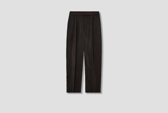 26FW 르메르 스트레이트 팬츠 벨트가 있는 편안한 릴랙스 팬츠 - 드라이 실크 PA1353 LF1308 다크 브라운