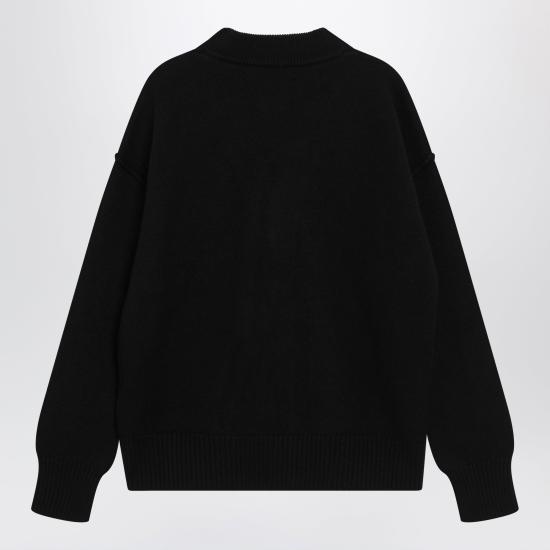26FW 아미 하트 로고 인타르시아 V넥 가디건 UKC367018 Black - AMI