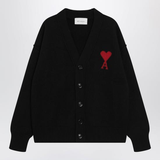 26FW 아미 하트 로고 인타르시아 V넥 가디건 UKC367018 Black