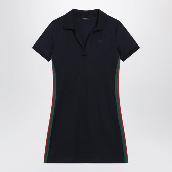 26FW 구찌 웹 디테일 립 코튼 저지 드레스 웹 디테일 립 코튼 저지 드레스 872682XJHYN Blue