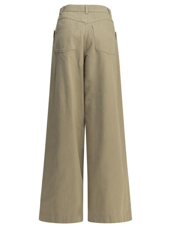 26FW 막스마라 스트레이트 팬츠 코팅 처리된 면 소재의 캐주얼 바지, 베이지색 - MAX MARA