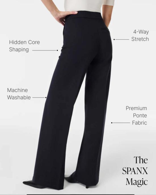  스팽스 스트레이트 팬츠 폰테 와이드 레그 팬츠 블랙 - SPANX