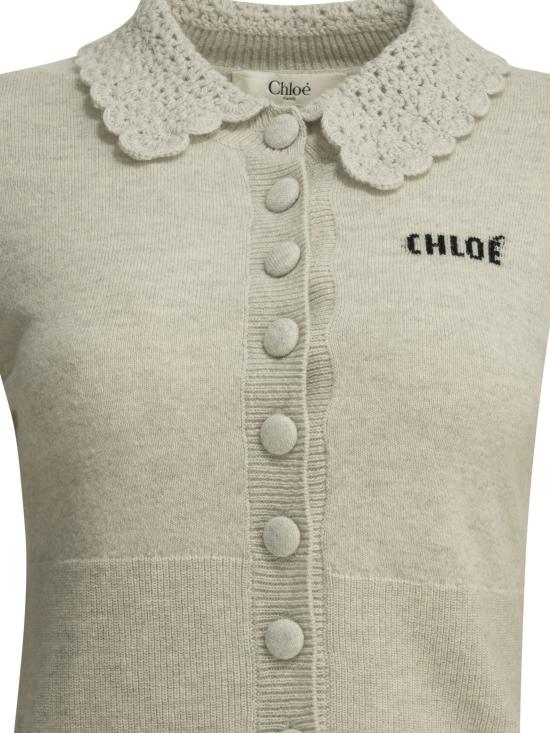 26FW 끌로에 가디건 로고가 있는 폴로 스웨터  그레이 - CHLOE