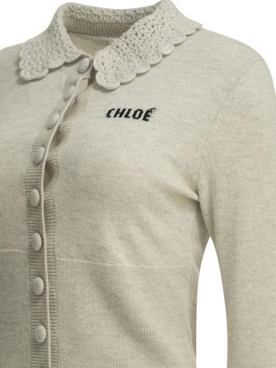 26FW 끌로에 가디건 로고가 있는 폴로 스웨터  그레이 - CHLOE
