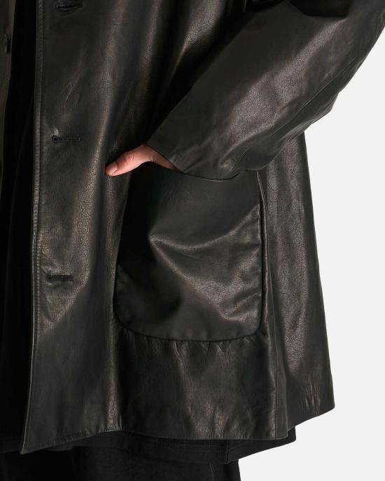  요지 야마모토 가죽 자켓 뿌르 옴므 오픈 칼라 재킷 - YOHJI YAMAMOTO