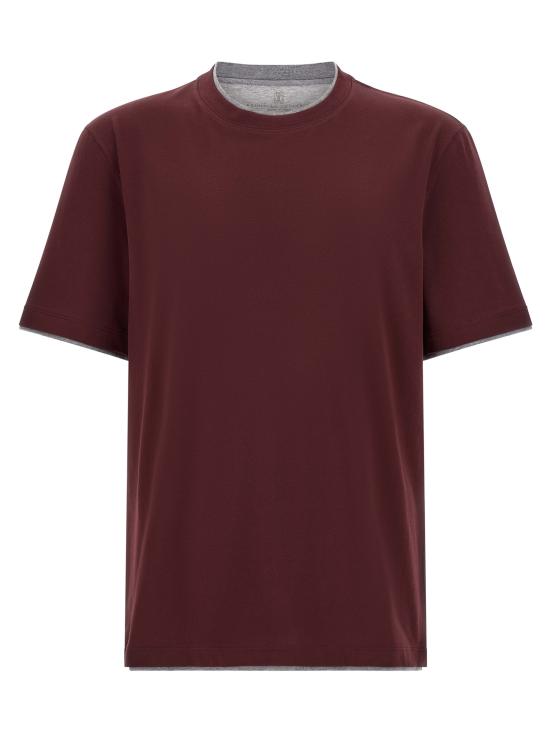 26FW 브루넬로 쿠치넬리 자수 로고 티셔츠 M0B137427CBB64 Bordeaux
