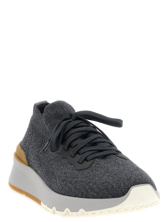 26FW 브루넬로 쿠치넬리 코튼 니트 세미 폴리쉬드 카프스킨 러너 MZUPMBO252CAQ26 Gray - BRUNELLO CUCINELLI