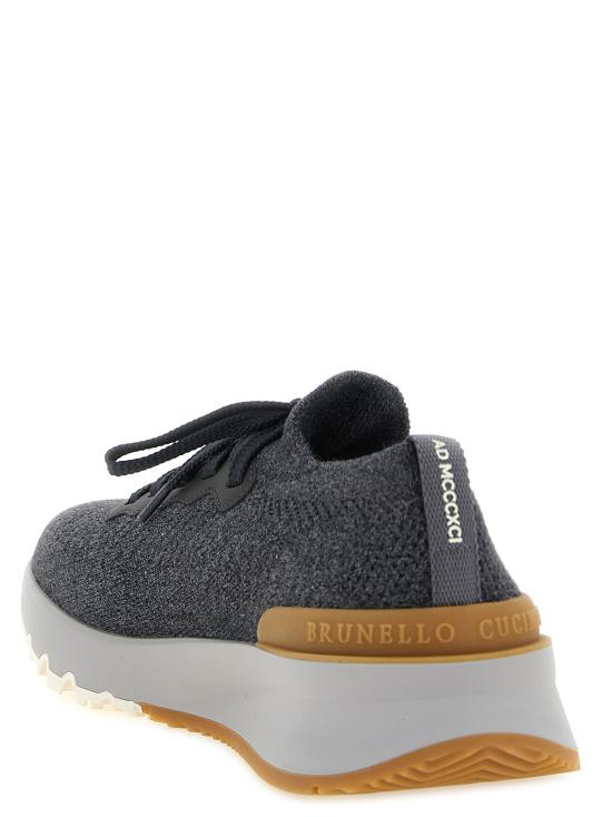 26FW 브루넬로 쿠치넬리 코튼 니트 세미 폴리쉬드 카프스킨 러너 MZUPMBO252CAQ26 Gray - BRUNELLO CUCINELLI