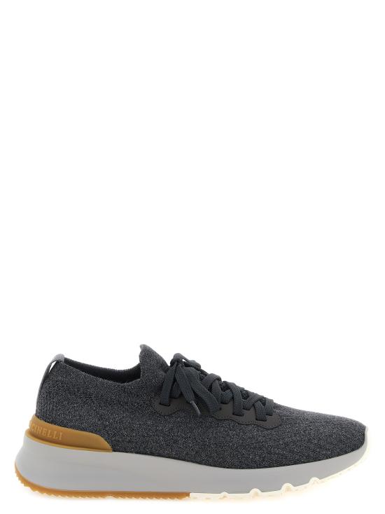 26FW 브루넬로 쿠치넬리 코튼 니트 세미 폴리쉬드 카프스킨 러너 MZUPMBO252CAQ26 Gray