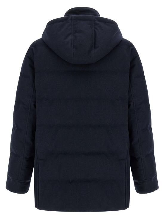 26FW 브루넬로 쿠치넬리 본디드 울 플란넬 탈부착 후드 다운 자켓 MM4701823CYG13 Blue - BRUNELLO CUCINELLI