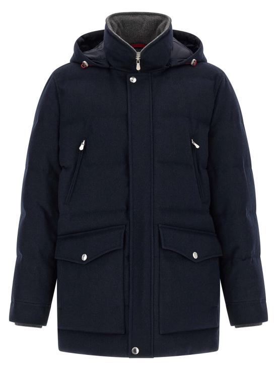 26FW 브루넬로 쿠치넬리 본디드 울 플란넬 탈부착 후드 다운 자켓 MM4701823CYG13 Blue
