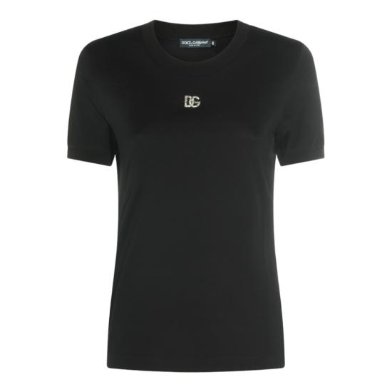 26FW 돌체앤가바나 크리스탈 DG 로고 코튼 티셔츠 F8N08ZG7B3UN0000 Black