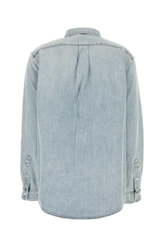 26FW 미우미우 로고 자수 콘트라스트 스티칭 데님 셔츠 GWC145SOOO192V F0013 Light Blue - MIU MIU