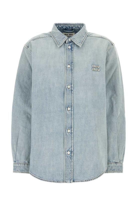 26FW 미우미우 로고 자수 콘트라스트 스티칭 데님 셔츠 GWC145SOOO192V F0013 Light Blue