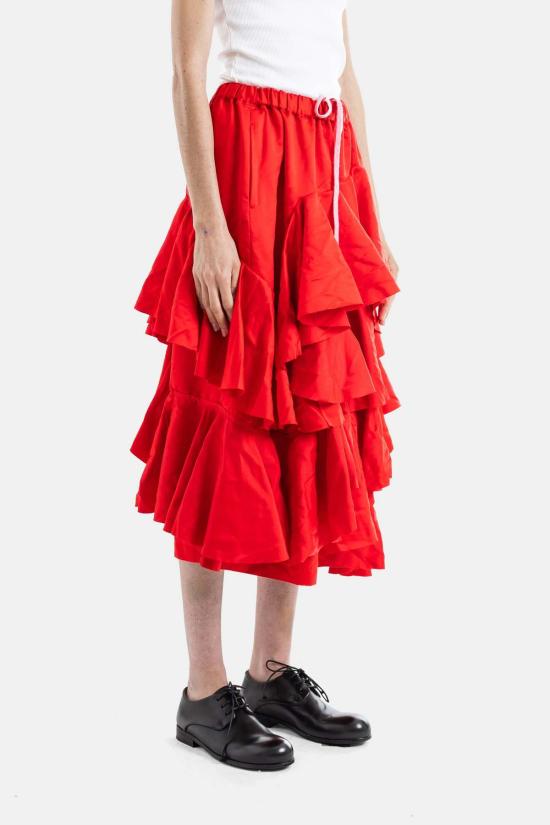  꼼데가르송 롱 스커트 Comme Des Garçons 레드 플리츠 미디 스커트 - COMME DES GARCONS