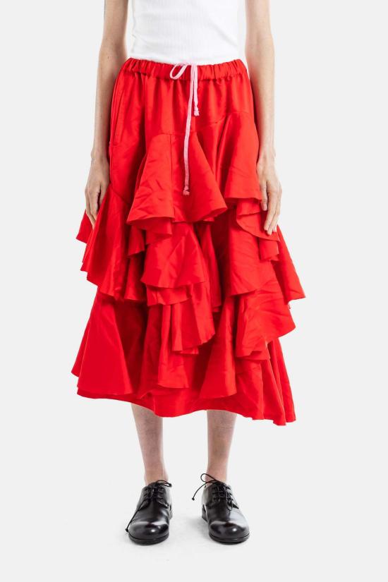  꼼데가르송 롱 스커트 Comme Des Garçons 레드 플리츠 미디 스커트