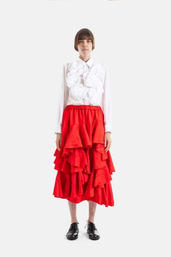  꼼데가르송 롱 스커트 Comme Des Garçons 레드 플리츠 미디 스커트 - COMME DES GARCONS