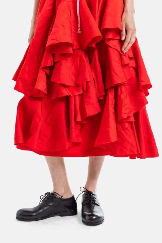  꼼데가르송 롱 스커트 Comme Des Garçons 레드 플리츠 미디 스커트 - COMME DES GARCONS
