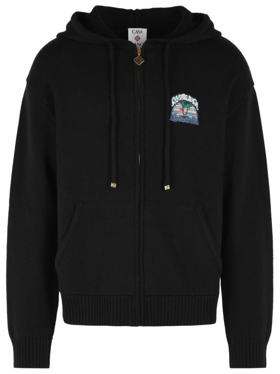 26FW 카사블랑카 후드 티셔츠 M PF26 KW 1430 01MERINO PALM TREE EMBLEM Black